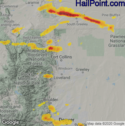 Hail Map for Fort Collins, CO Region on June 26, 2020 