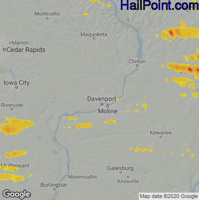 Hail Map for Davenport, IA Region on June 26, 2020