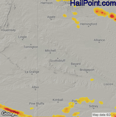 Hail Map for Scottsbluff, NE Region on June 26, 2020