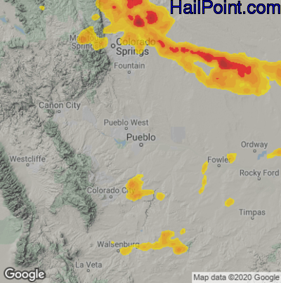 Hail Map for Pueblo, CO Region on June 26, 2020