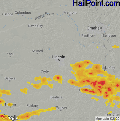 Hail Map for Lincoln, NE Region on June 27, 2020