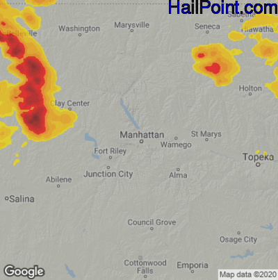 Hail Map for Mahhattan, KS Region on June 27, 2020