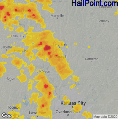 Hail Map for St. Joseph, MO Region on June 27, 2020