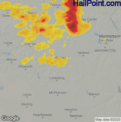 Hail Map for Salina, KS Region on June 27, 2020