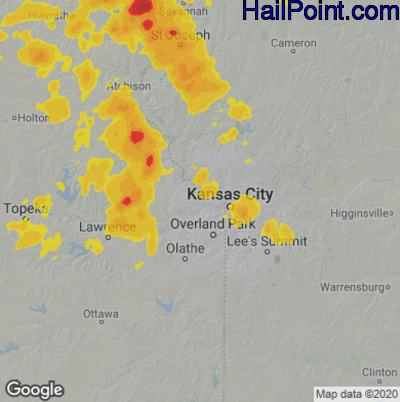 Hail Map for Kansas City, KS Region on June 27, 2020