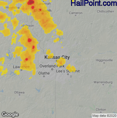 Hail Map for Kansas City, MO Region on June 27, 2020