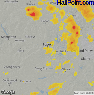 Hail Map for Topeka, KS Region on June 27, 2020