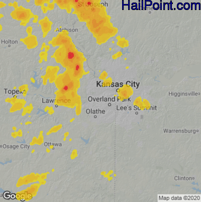 Hail Map for Shawnee, KS Region on June 27, 2020