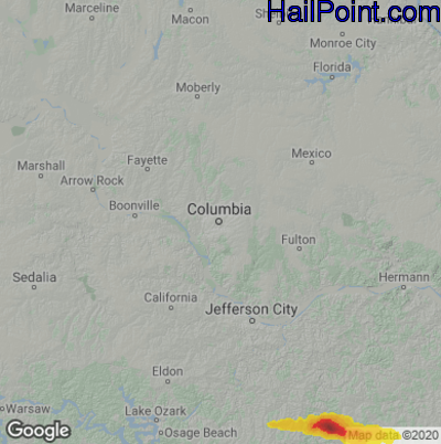 Hail Map for Columbia, MO Region on June 27, 2020