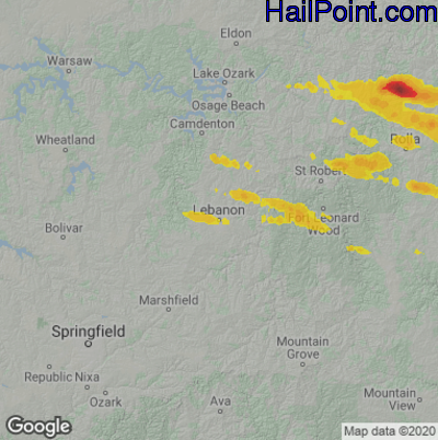 Hail Map for Lebanon, MO Region on June 27, 2020