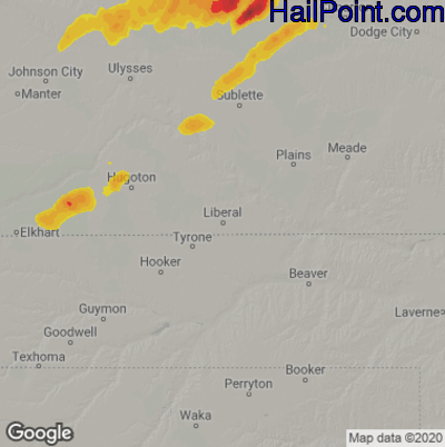 Hail Map for Liberal, KS Region on June 28, 2020