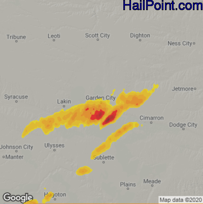 Hail Map for Garden City, KS Region on June 28, 2020