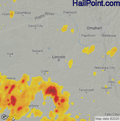 Hail Map for Lincoln, NE Region on June 28, 2020 
