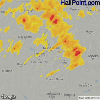 Hail Map for Mahhattan, KS Region on June 28, 2020