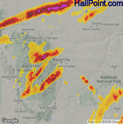 Hail Map for Rapid City, SD Region on June 28, 2020