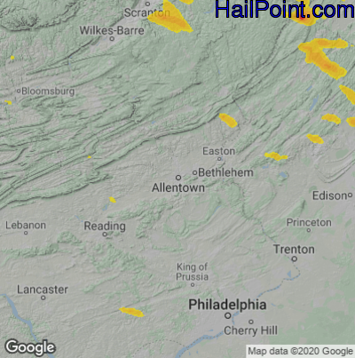 Hail Map for Allentown, PA Region on June 28, 2020