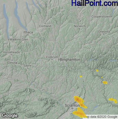 Hail Map for Binghamton, NY Region on June 28, 2020