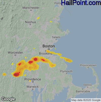 Hail Map for Boston, MA Region on June 28, 2020