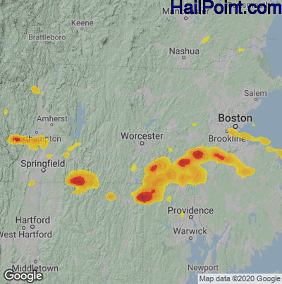 Hail Map for Worcester, MA Region on June 28, 2020 