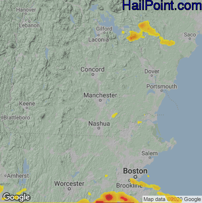 Hail Map for Manchester, NH Region on June 28, 2020