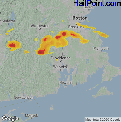 Hail Map for Providence, RI Region on June 28, 2020