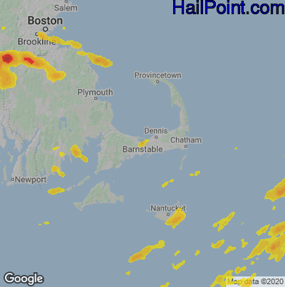 Hail Map for Barnstable, MA Region on June 28, 2020