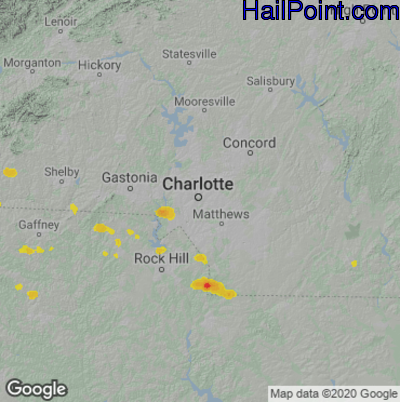 Hail Map for Charlotte, NC Region on June 28, 2020