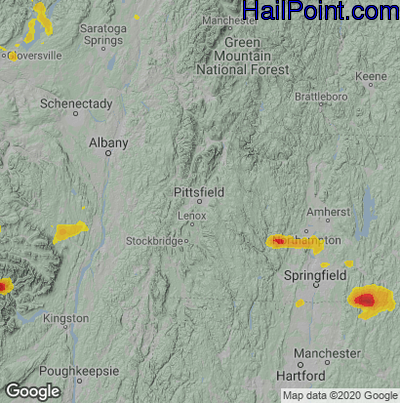 Hail Map for Pittsfield, MA Region on June 28, 2020