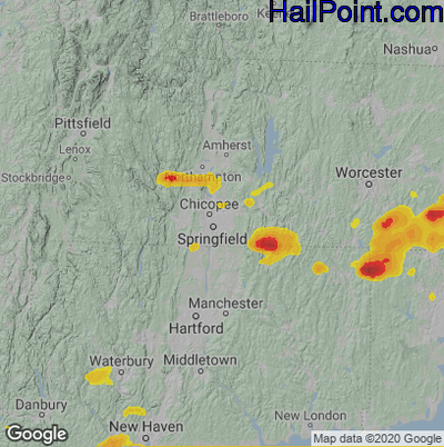 Hail Map for Springfield, MA Region on June 28, 2020