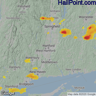 Hail Map for Hartford, CT Region on June 28, 2020