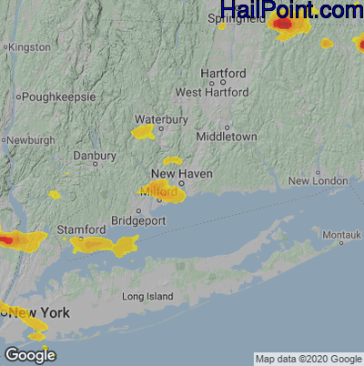 Hail Map for New Haven, CT Region on June 28, 2020