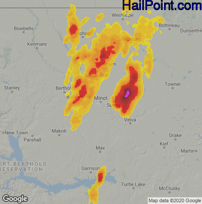 Hail Map for Minot, ND Region on June 28, 2020 