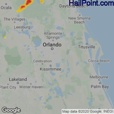 Hail Map for Orlando, FL Region on June 28, 2020