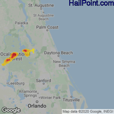 Hail Map for Daytona Beach, FL Region on June 28, 2020 