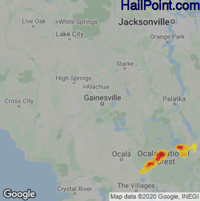 Hail Map for Gainesville, FL Region on June 28, 2020