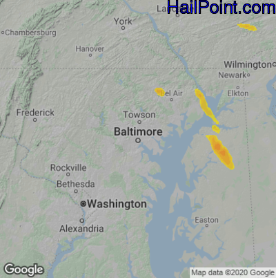 Hail Map for Baltimore, MD Region on June 28, 2020 