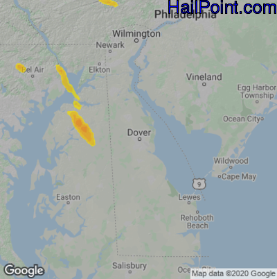 Hail Map for Dover, DE Region on June 28, 2020 
