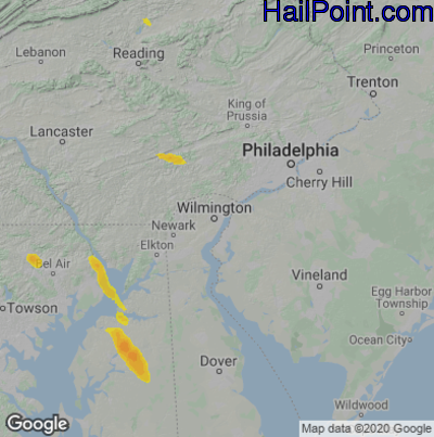 Hail Map for Wilmington, DE Region on June 28, 2020 