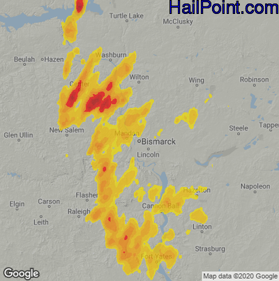 Hail Map for Bismark, ND Region on June 28, 2020