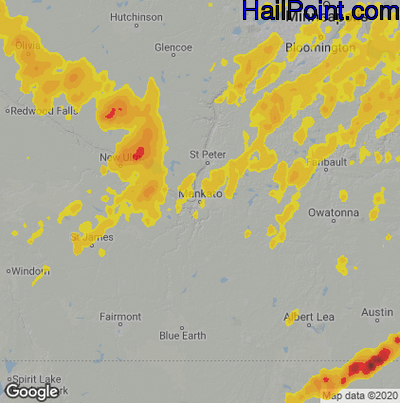 Hail Map for Mankato, MN Region on June 28, 2020