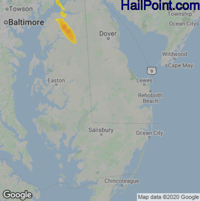 Hail Map for Seaford, DE Region on June 28, 2020