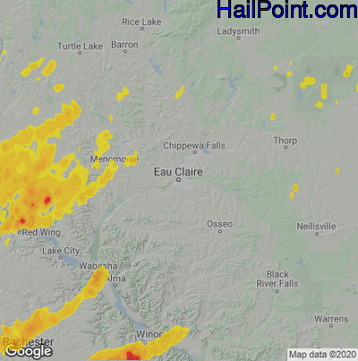 Hail Map for Eau Claire, WI Region on June 28, 2020 