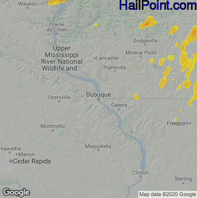 Hail Map for Dubuque, IA Region on June 29, 2020