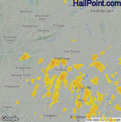 Hail Map for Madison, WI Region on June 29, 2020