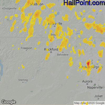 Hail Map for Rockford, IL Region on June 29, 2020