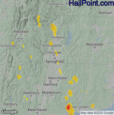 Hail Map for Springfield, MA Region on June 29, 2020