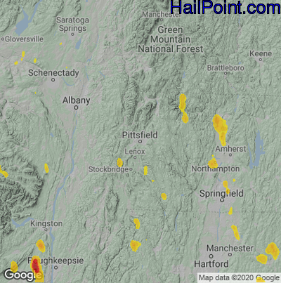 Hail Map for Pittsfield, MA Region on June 29, 2020