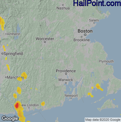 Hail Map for Woonsocket, RI Region on June 29, 2020