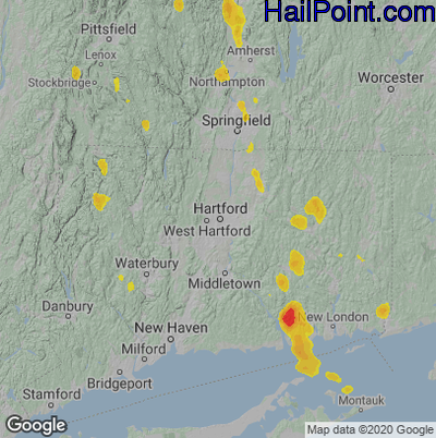 Hail Map for Hartford, CT Region on June 29, 2020