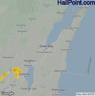 Hail Map for Green Bay, WI Region on June 29, 2020